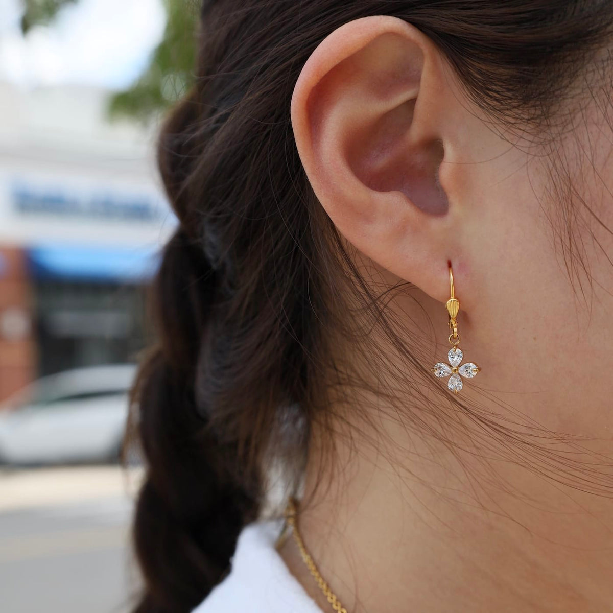 EAR-GPL Small Crystal Lotus Earring - Gold Plate