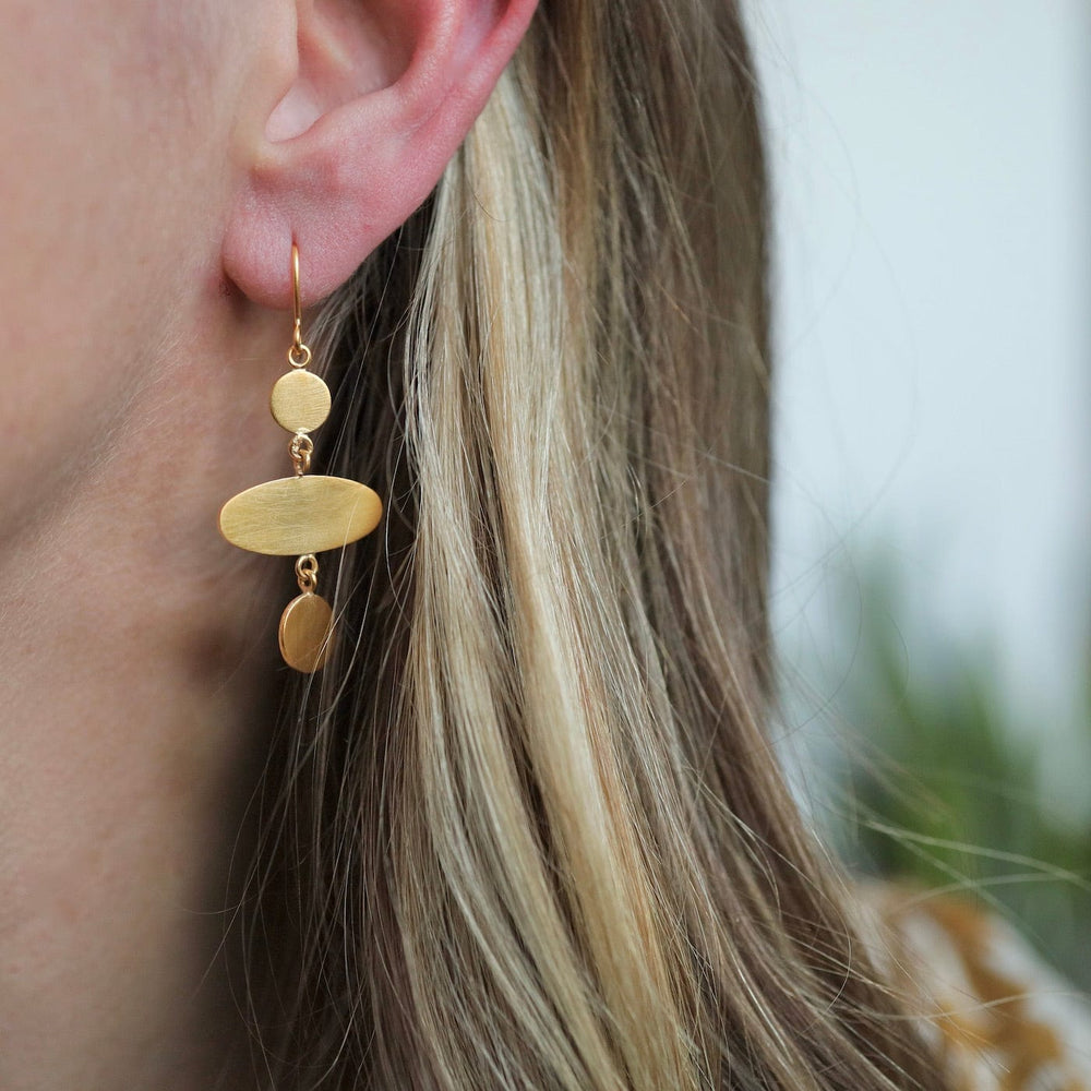 EAR-GPL Small Disc & Ellipse Drop Earrings - Gold Plated Brass