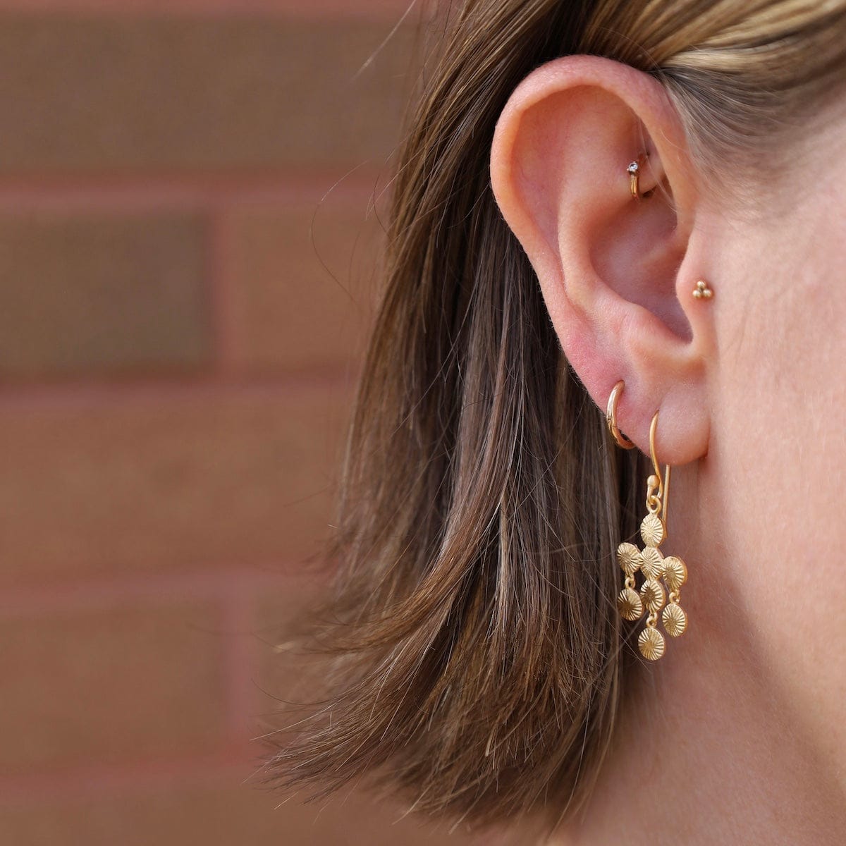 EAR-GPL Small Gold Lotus Leaves Chandelier Earrings