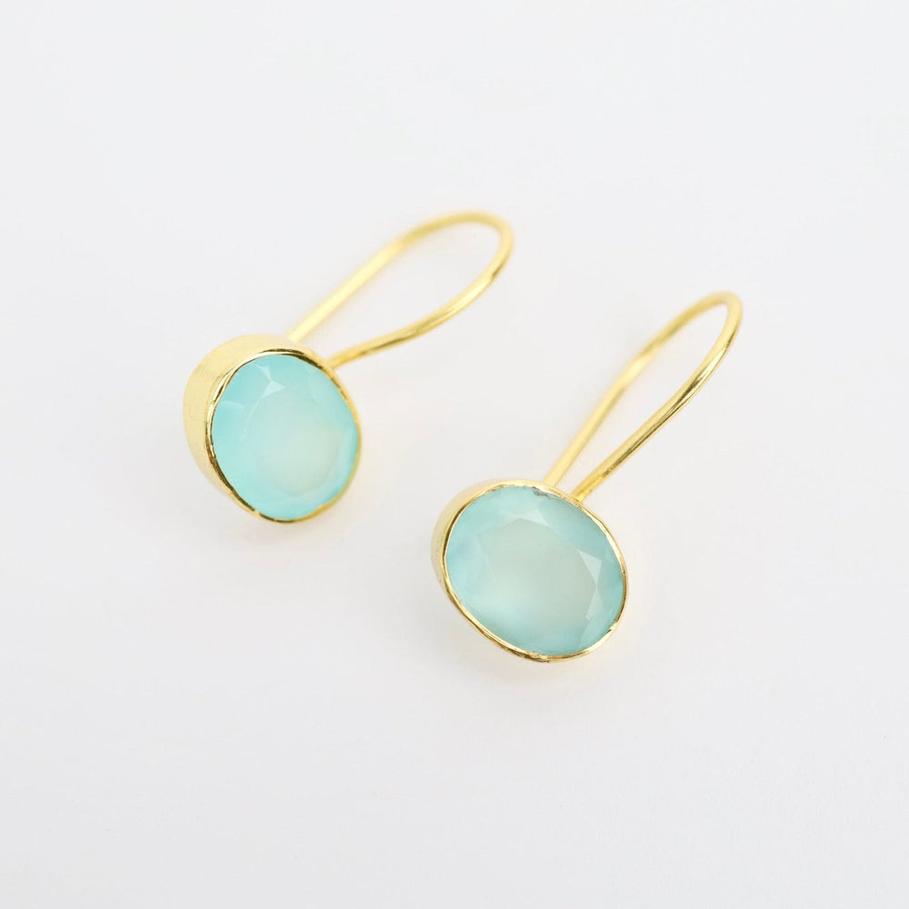 EAR-GPL Small Oval Aqua Chalcedony Gold Earring