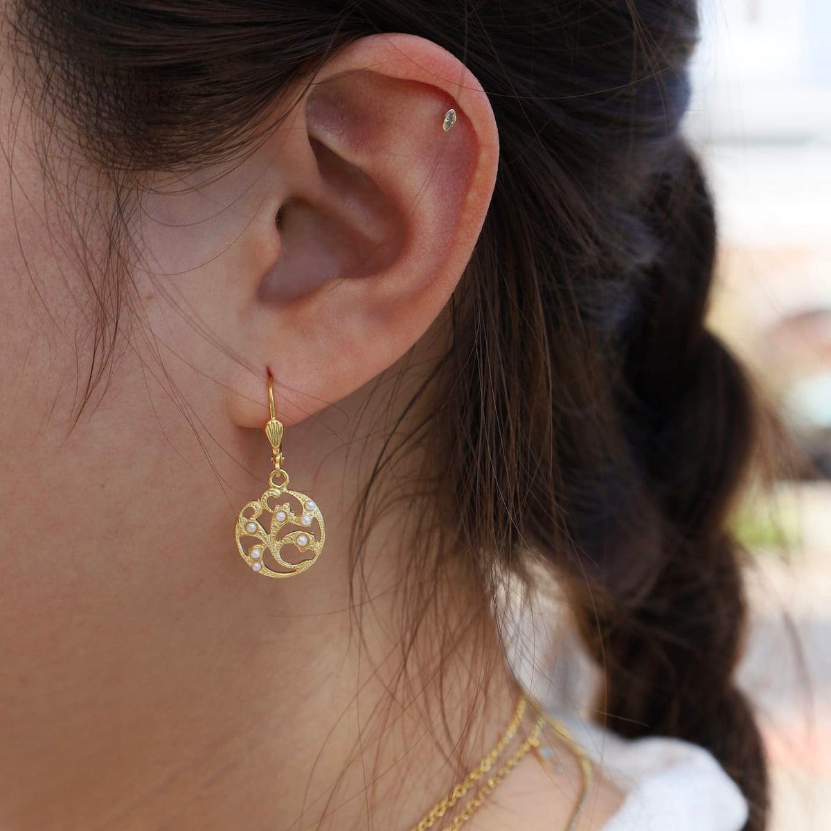 EAR-GPL Small Round Filagree Pearl Earring - Gold Plate