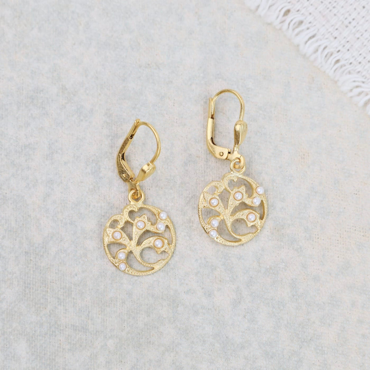 EAR-GPL Small Round Filagree Pearl Earring - Gold Plate