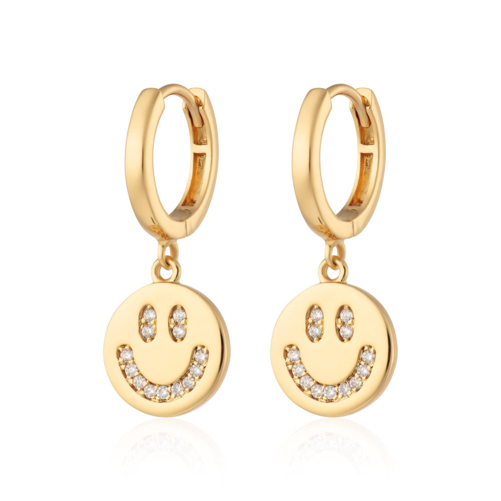 EAR-GPL Smiley Face Charm Hoop Earrings