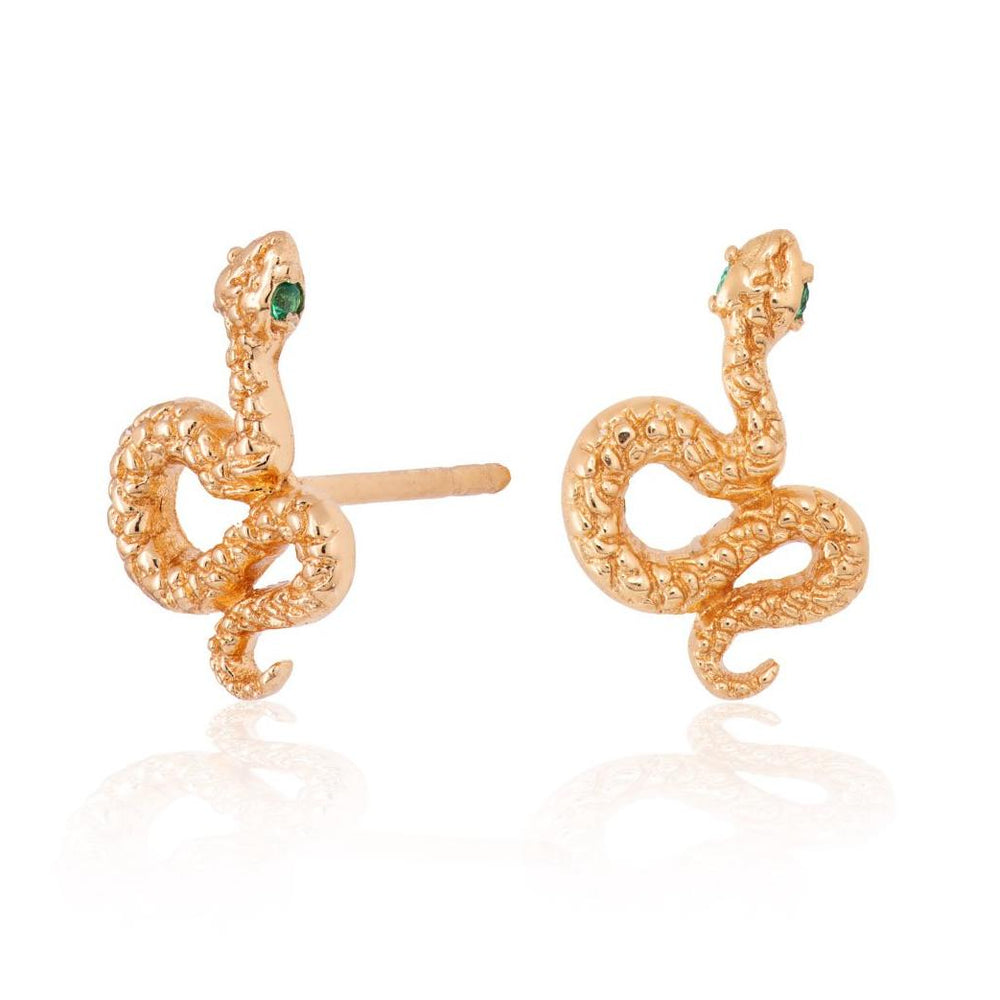 EAR-GPL Snake Stud Earrings with Green Eyes