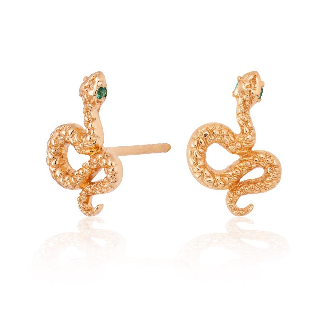 EAR-GPL Snake Stud Earrings with Green Eyes