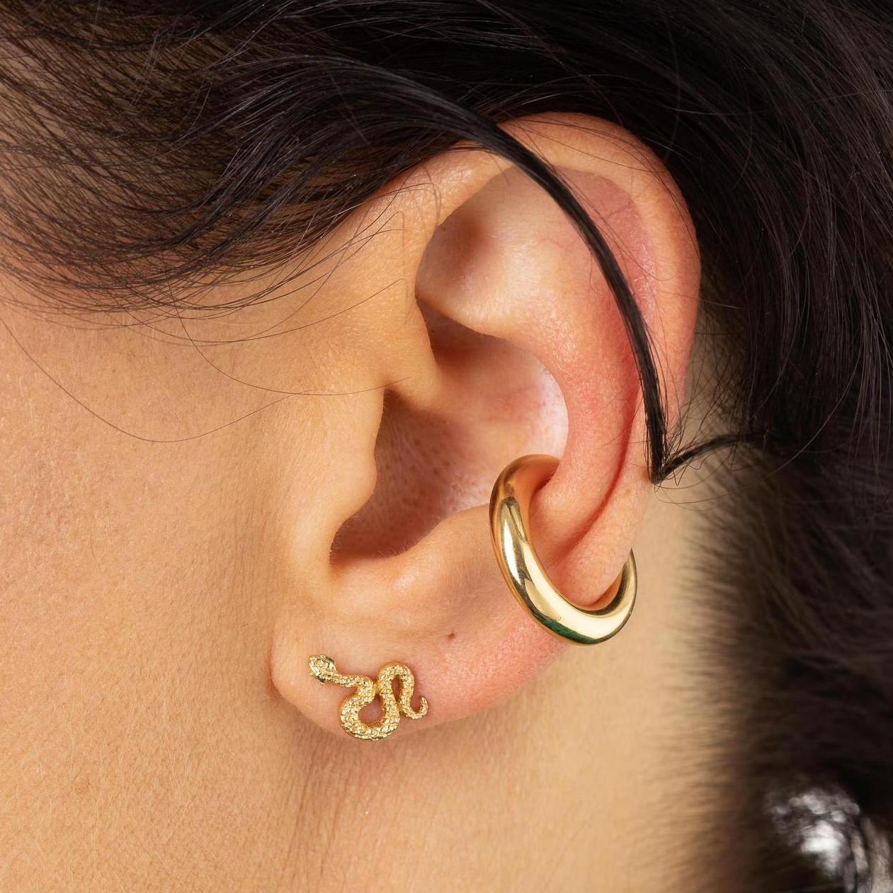 EAR-GPL Snake Stud Earrings with Green Eyes