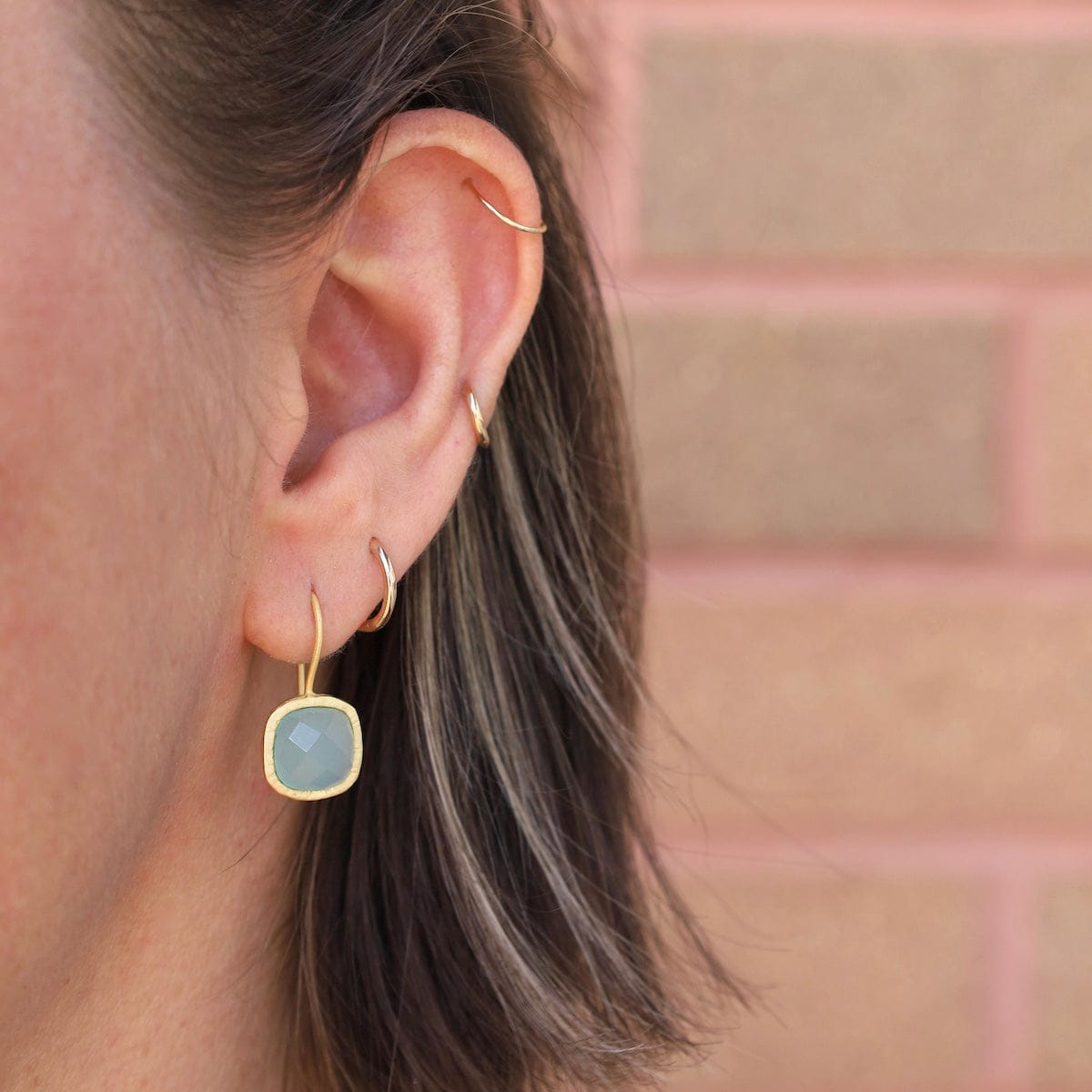 EAR-GPL Square Aqua Chalcedony Earrings