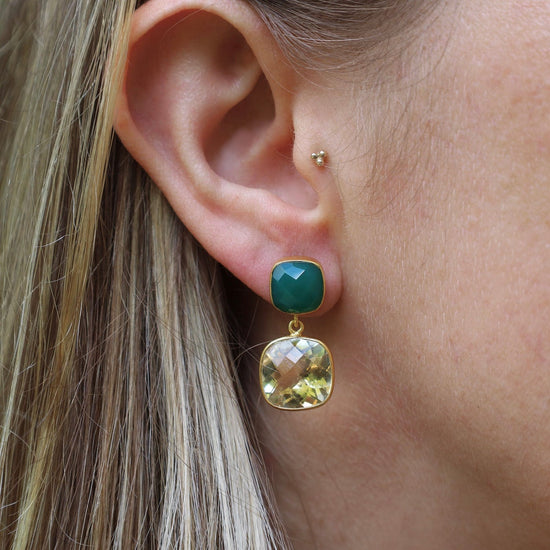 EAR-GPL Square Citrine & Green Onyx Earring