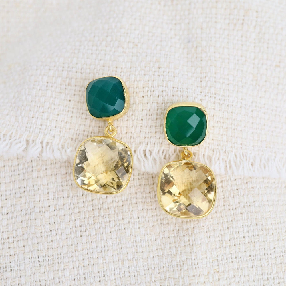 EAR-GPL Square Citrine & Green Onyx Earring