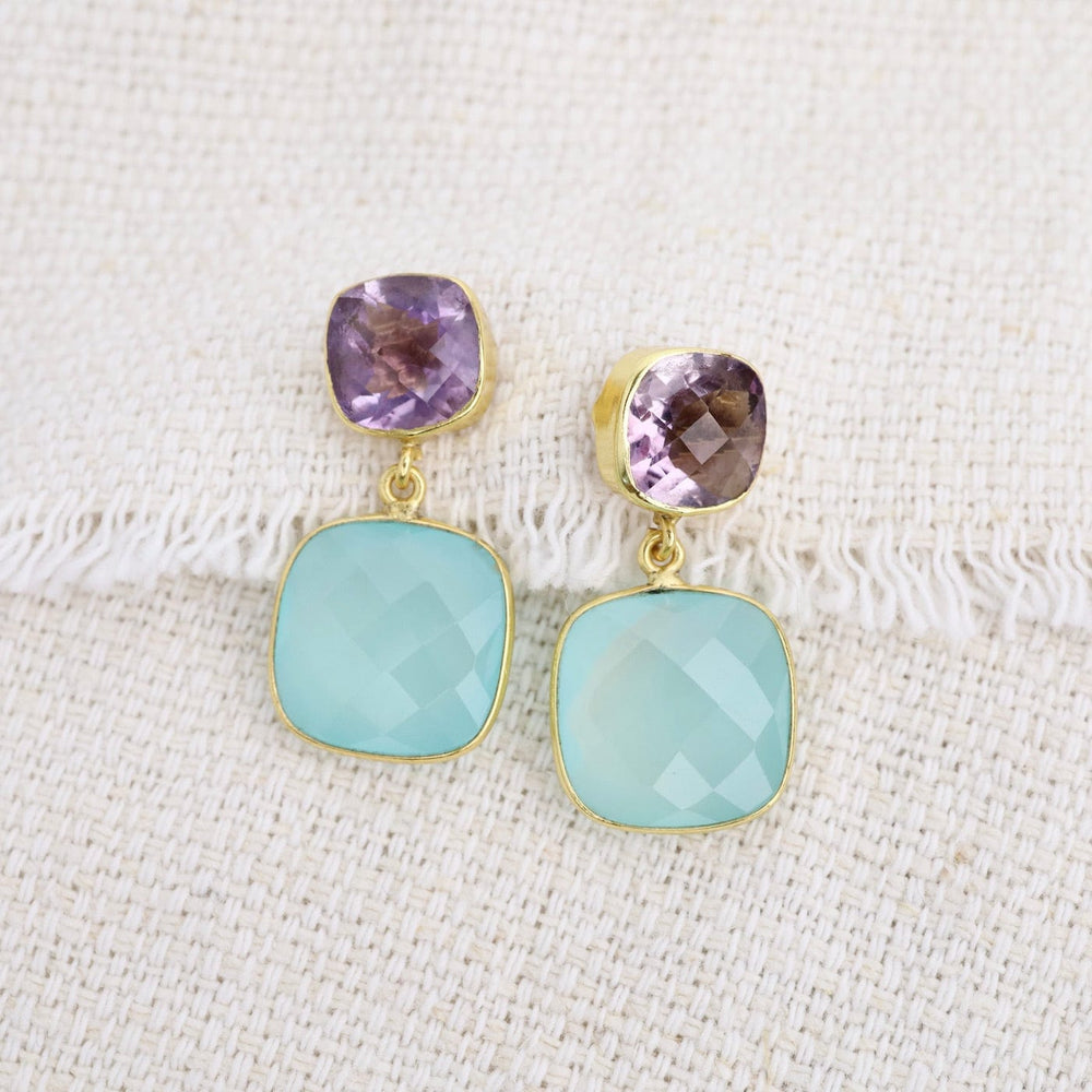 EAR-GPL Square Purple Amethyst & Chalcedony Earrings