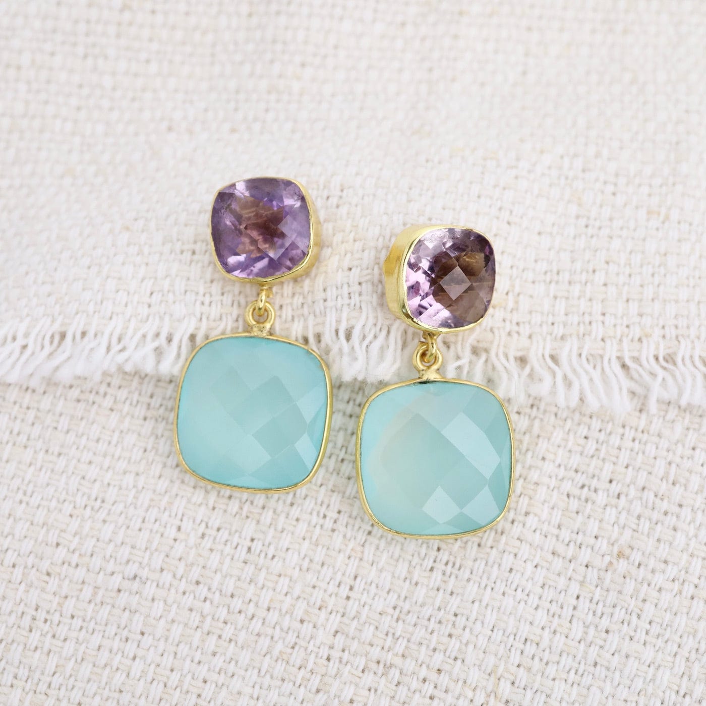 EAR-GPL Square Purple Amethyst & Chalcedony Earrings