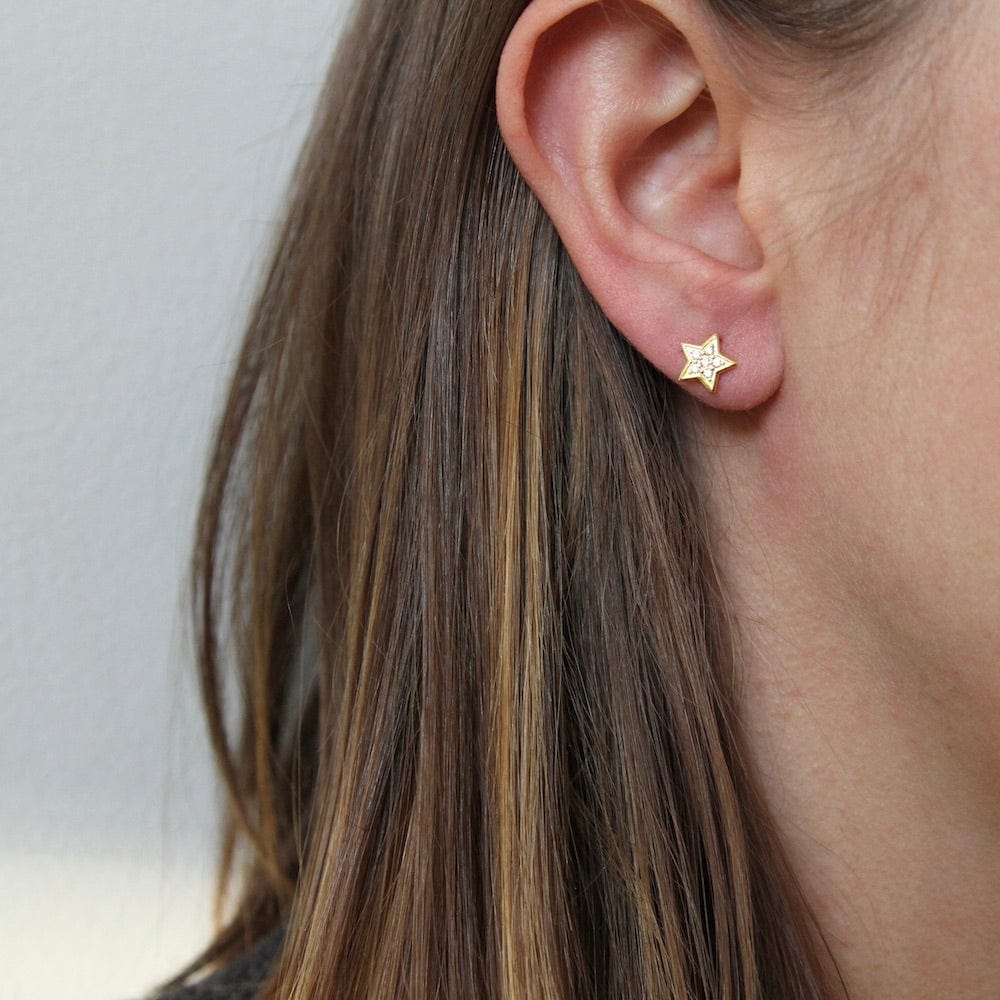Load image into Gallery viewer, EAR-GPL Starry Eyed Studs in 14k Gold Plated Sterling Silver
