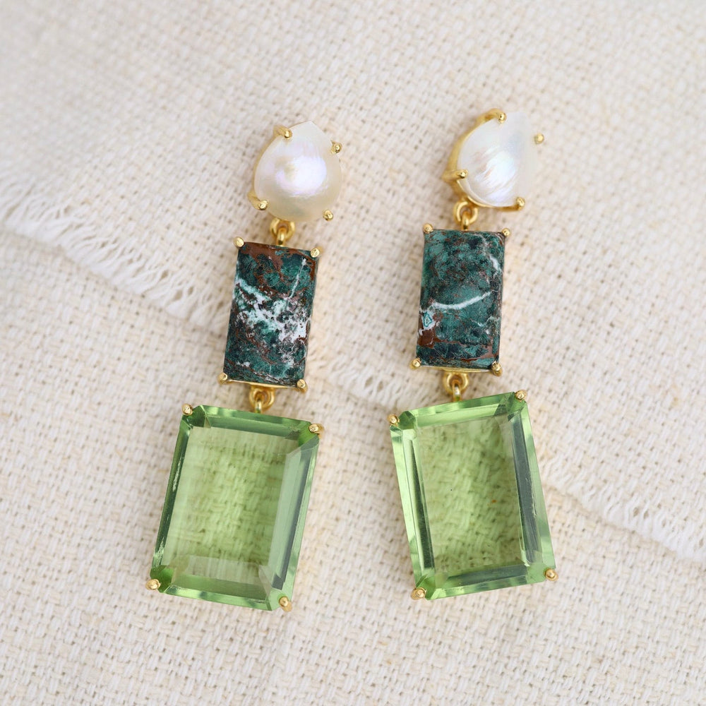 EAR-GPL Statement Earrings with Pearl, Chrysocolla & Green Amethyst