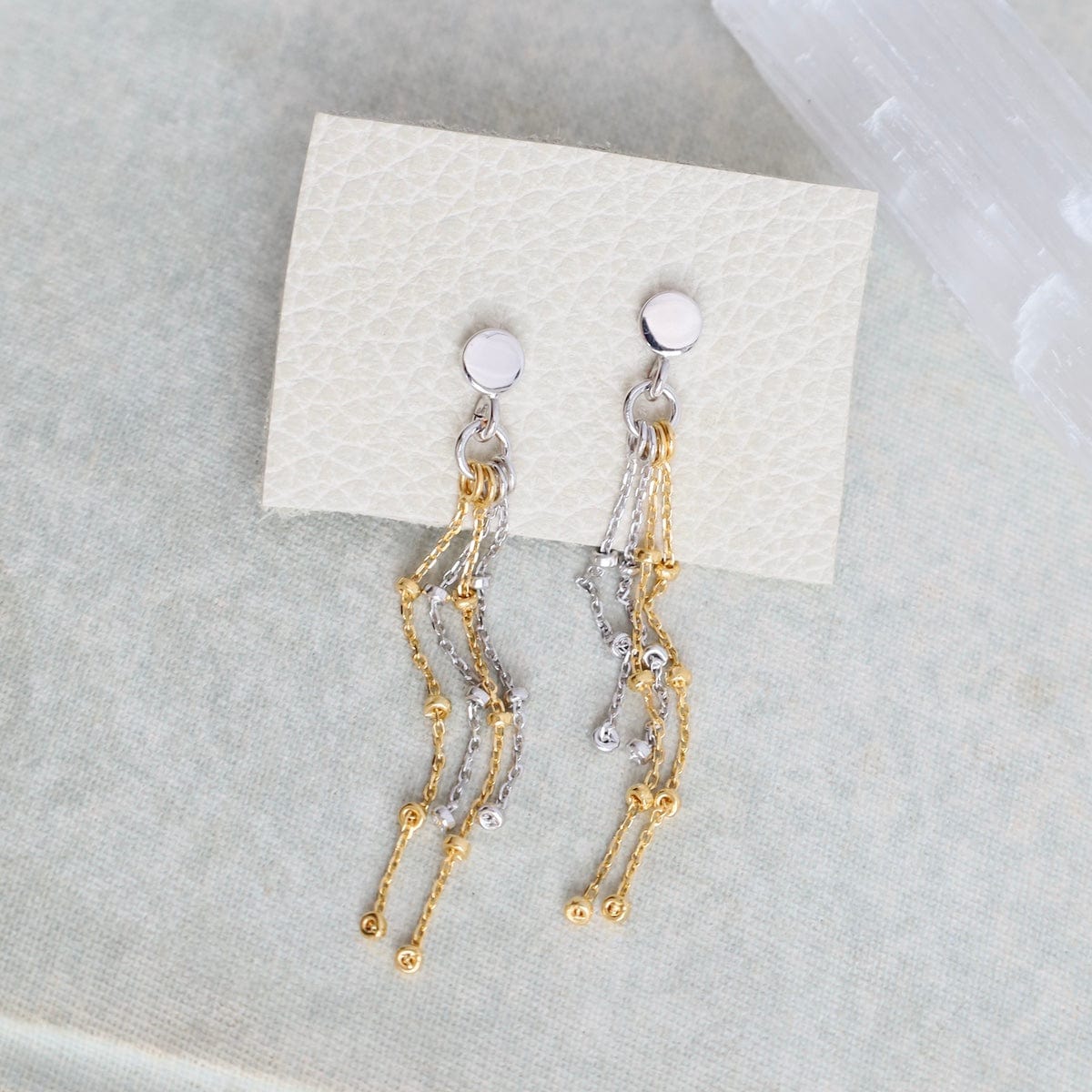 Mixed metal, faceted chrysophrase, pyrite, sterling silver, yellow gold fill earrings 2024