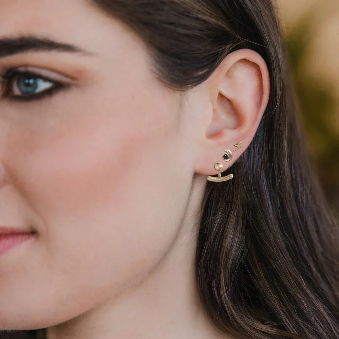 EAR-GPL Stud Trio Ear Jacket Set - Moon/Black Spinel/Gold