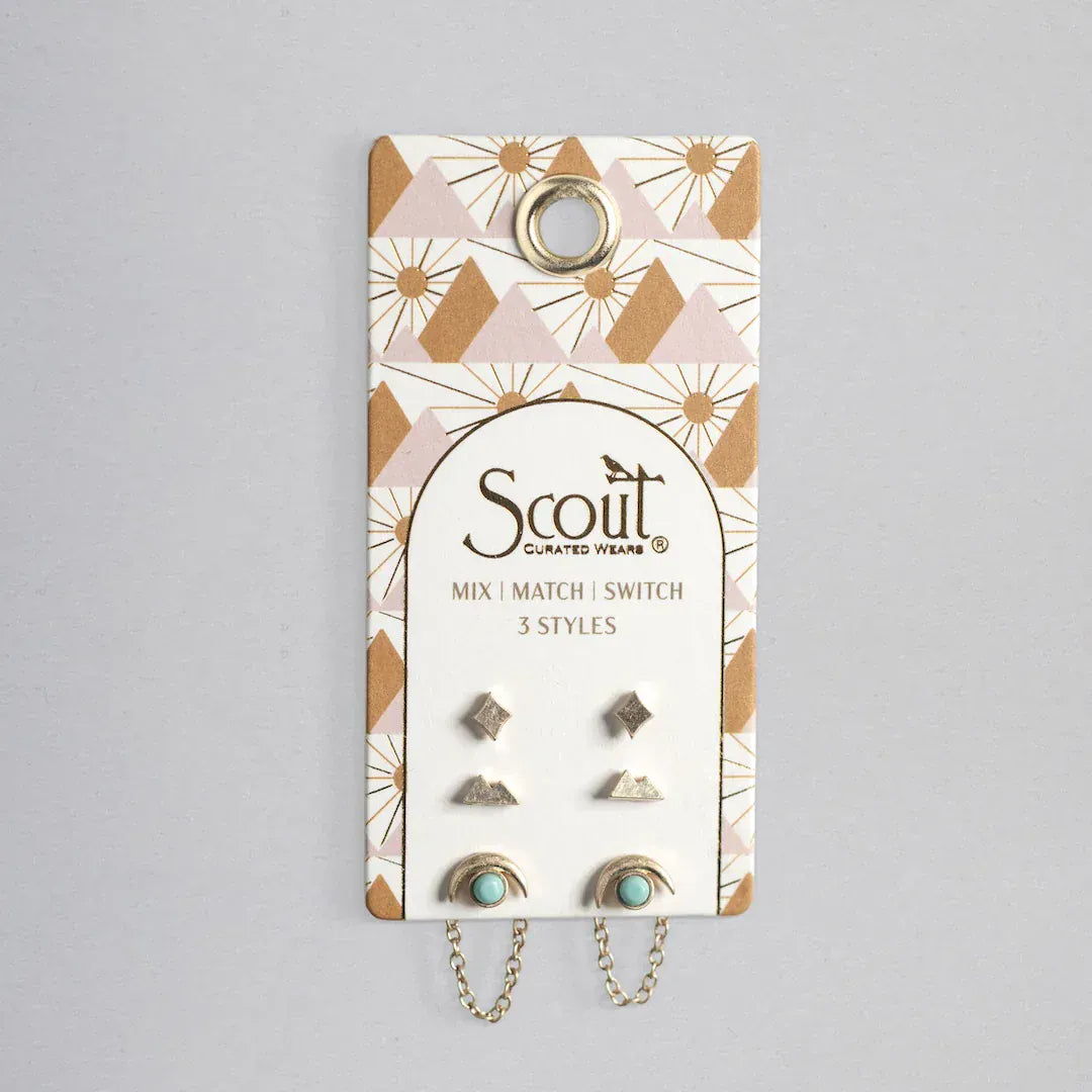 EAR-GPL Stud Trio Ear Jacket Set - Mountain/Turquoise/Gold