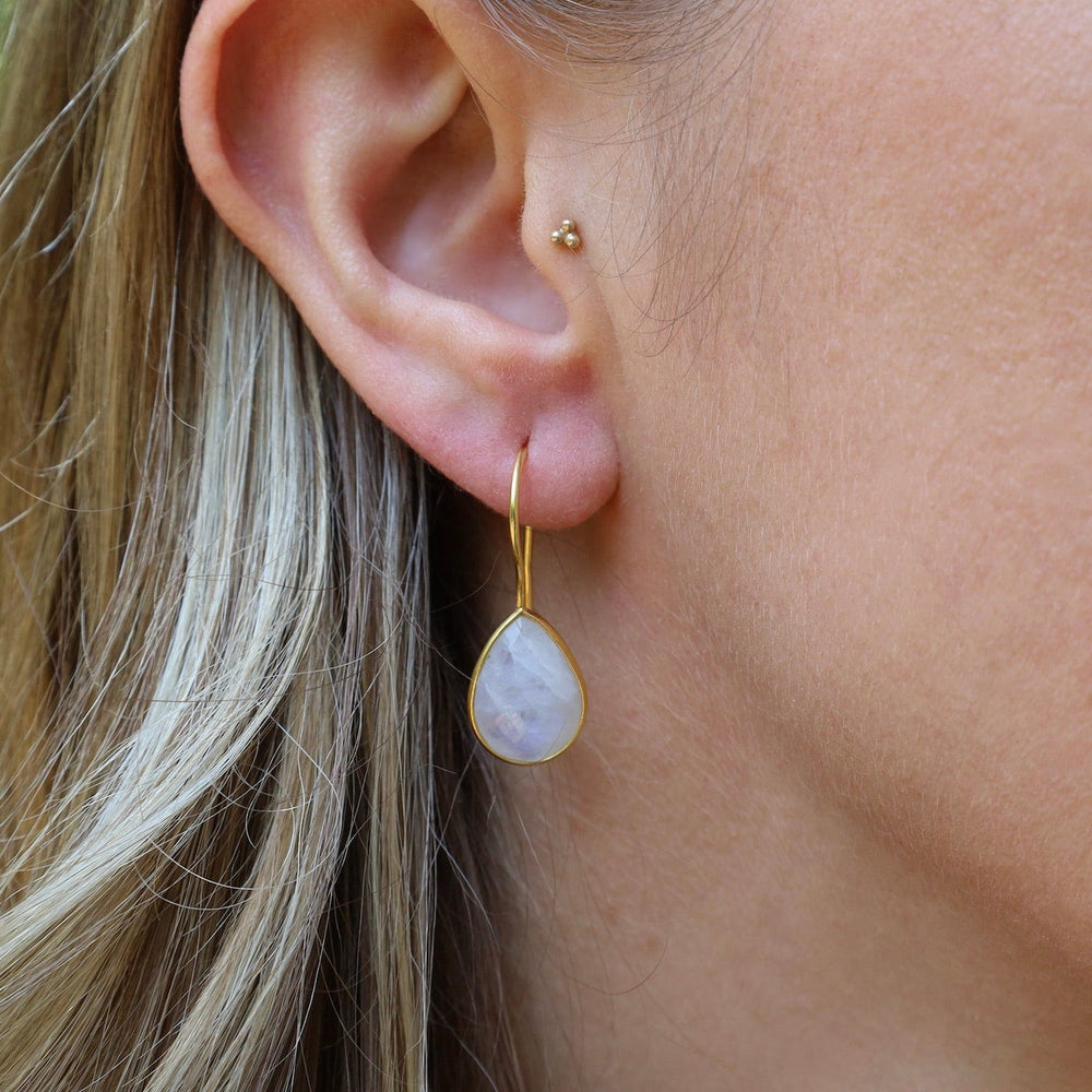 EAR-GPL Teardrop Rainbow Moonstone Gold Earring