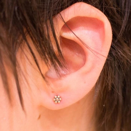 EAR-GPL Teeny Tiny Granulated Flower Stud - Gold Plated