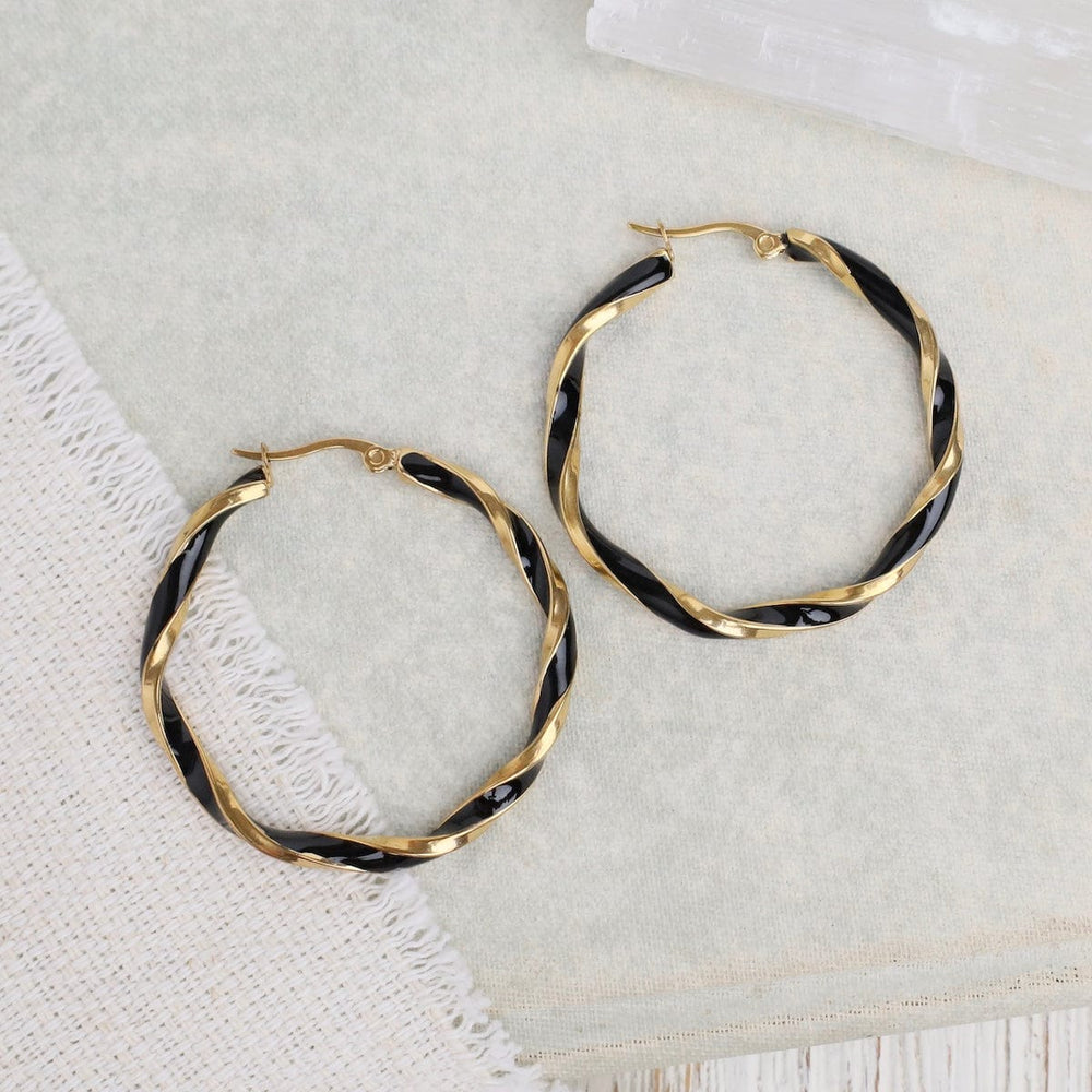 EAR-GPL TERRY BLACK // Two-tone twists hoop earrings - 18k