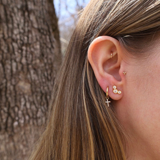 EAR-GPL The 3 zircons single earring, 925 silver plated wi