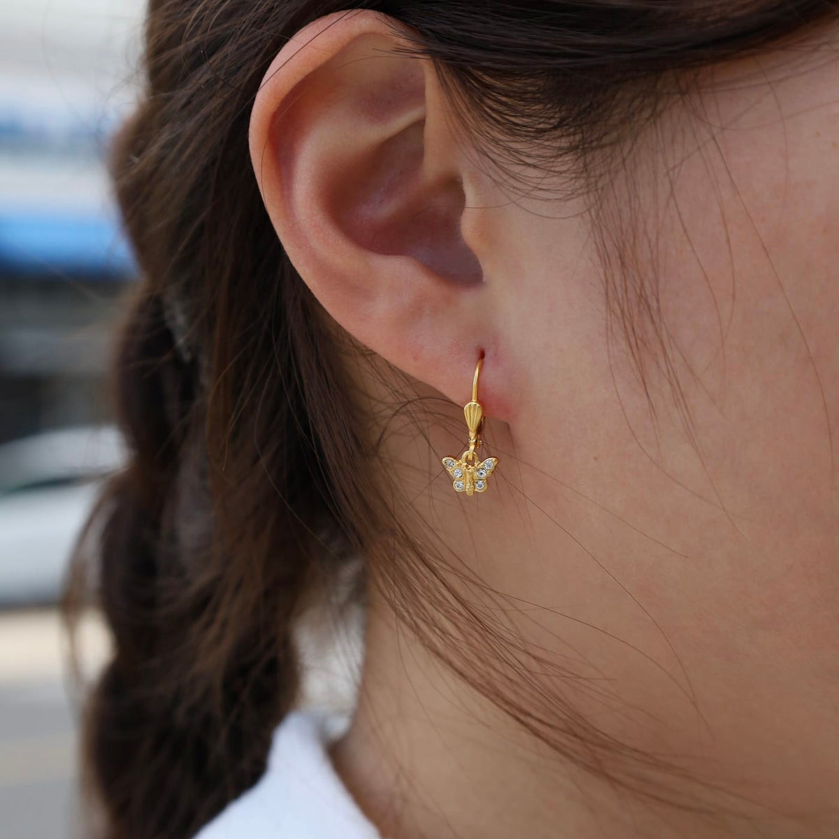 EAR-GPL Tiny Crystal Butterfly Earrings - Gold Plate