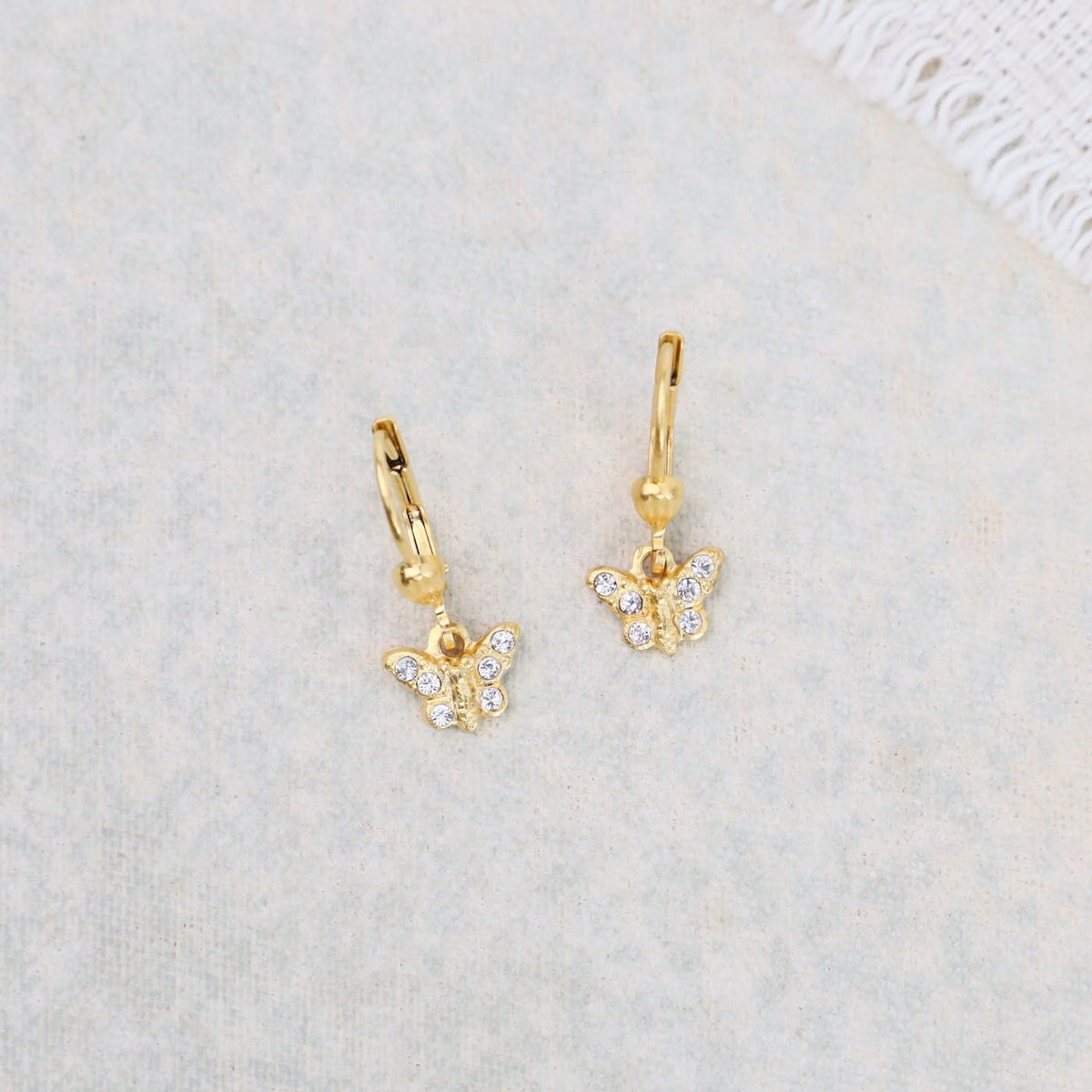EAR-GPL Tiny Crystal Butterfly Earrings - Gold Plate