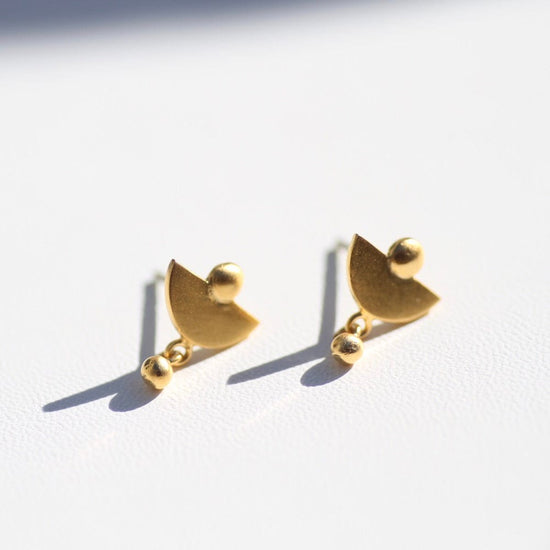 EAR-GPL Tiny Lunar Studs with Ball Drop - Gold Plate