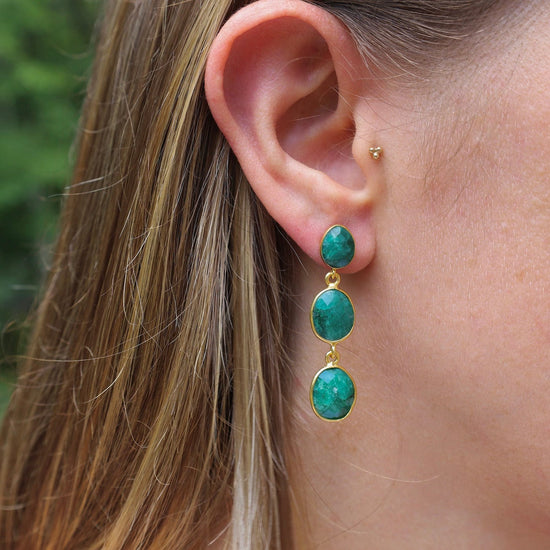 EAR-GPL Triple Oval Green Sillimanite Earrings