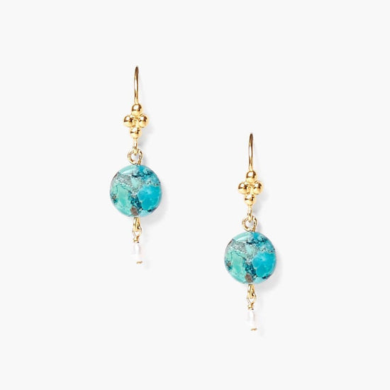 Load image into Gallery viewer, EAR-GPL Turquoise and Pearl Drop Earrings

