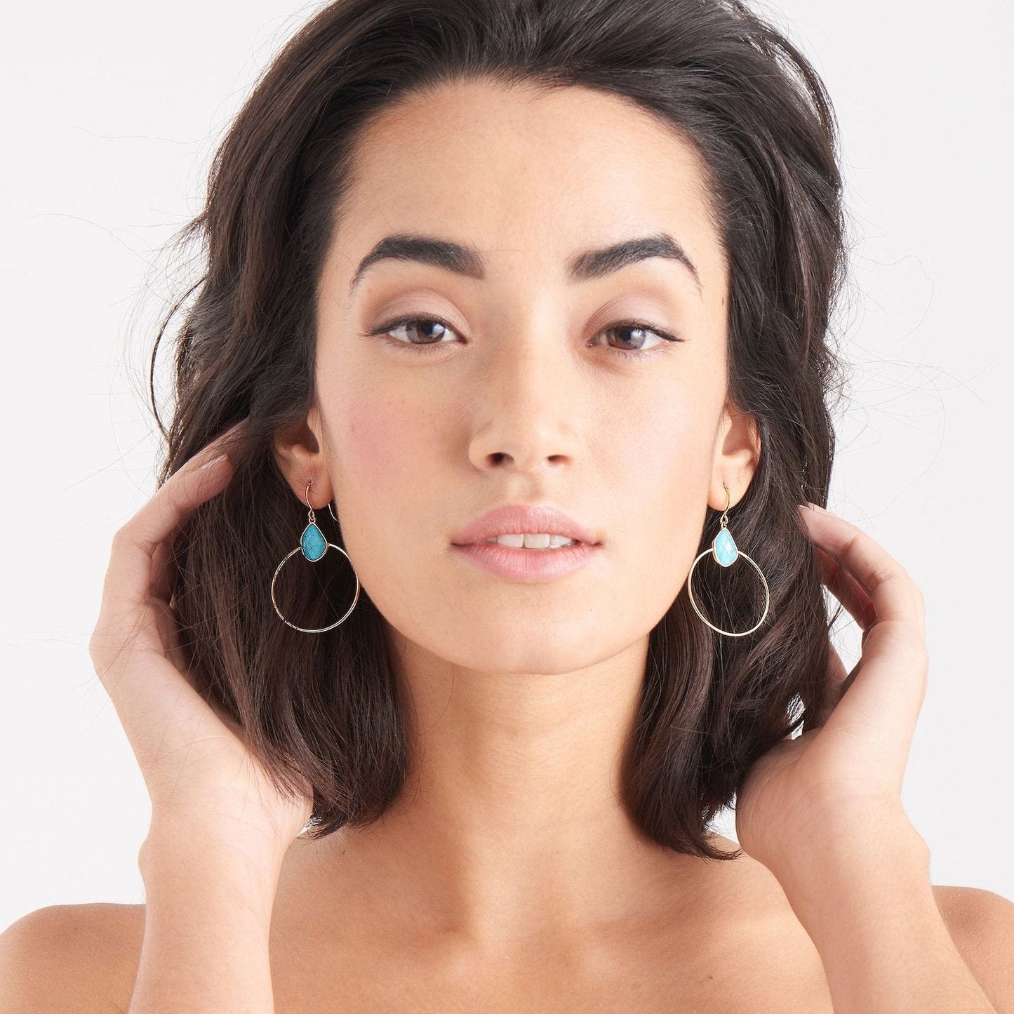 EAR-GPL Turquoise Front Hoop Gold Earrings