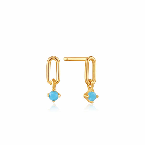 Load image into Gallery viewer, EAR-GPL Turquoise Gold Link Stud Earrings
