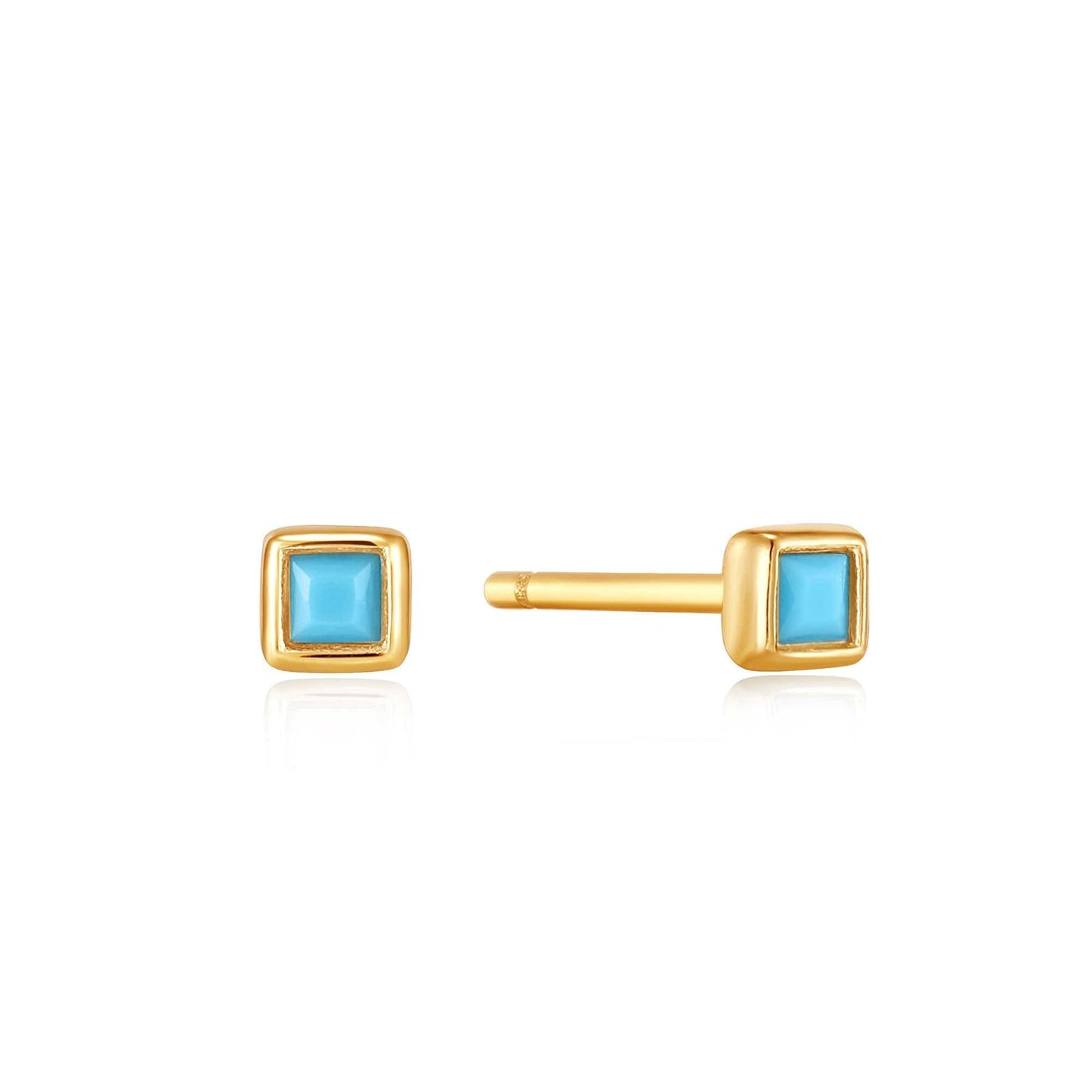 EAR-GPL Turquoise Square Gold Stud Earrings
