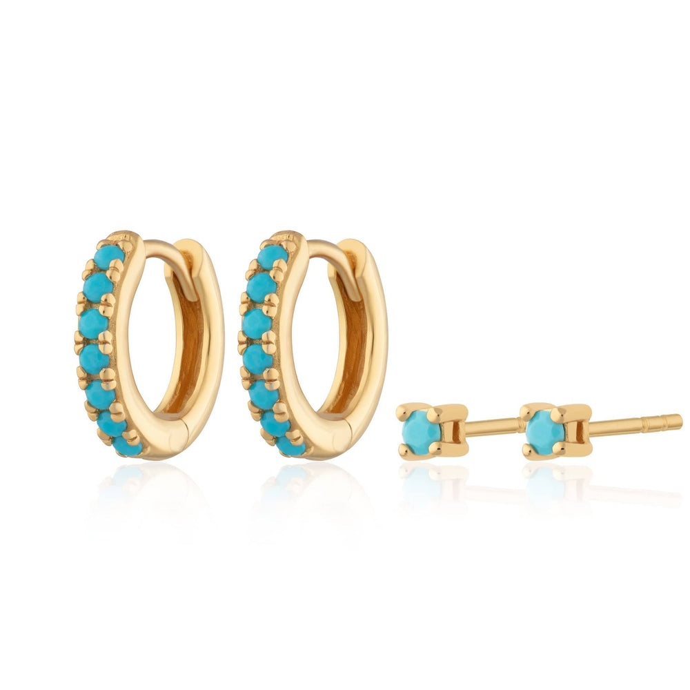 EAR-GPL Turquoise Stone Huggie and Tiny Stud Set of Earrin