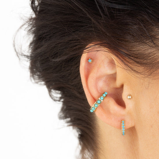 EAR-GPL Turquoise Stone Huggie and Tiny Stud Set of Earrin
