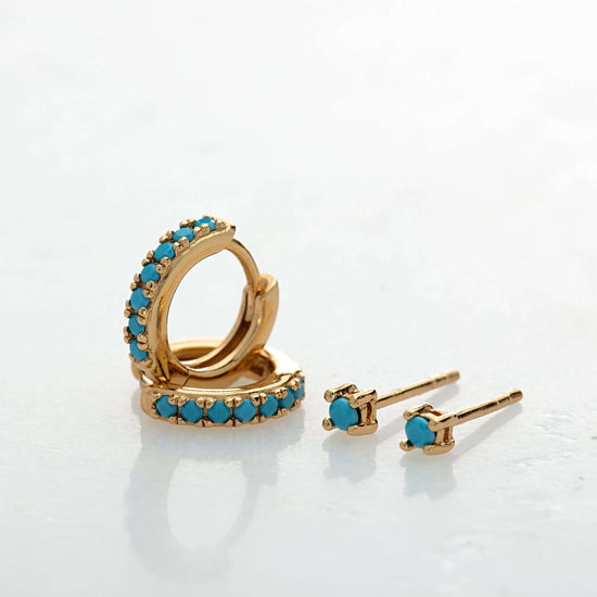 EAR-GPL Turquoise Stone Huggie and Tiny Stud Set of Earrin