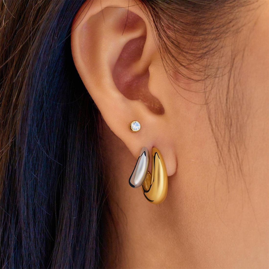 EAR-GPL Two Tone Dome Stud Hoop Earrings