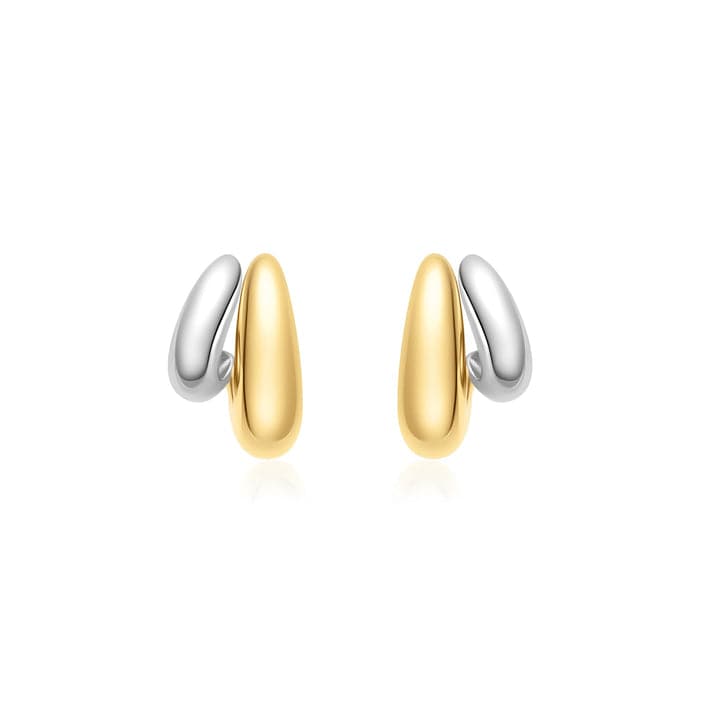 EAR-GPL Two Tone Dome Stud Hoop Earrings