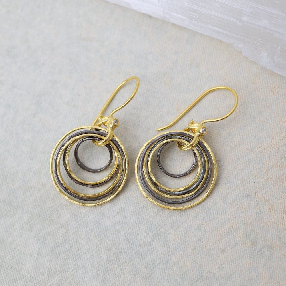 
                      
                        EAR-GPL Two Tone Earrings with 7 Hammered Rings
                      
                    