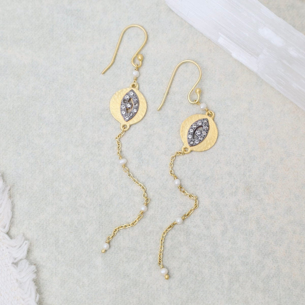 
                  
                    EAR-GPL Two Tone Evil Eye Earrings with Pearl Drop
                  
                