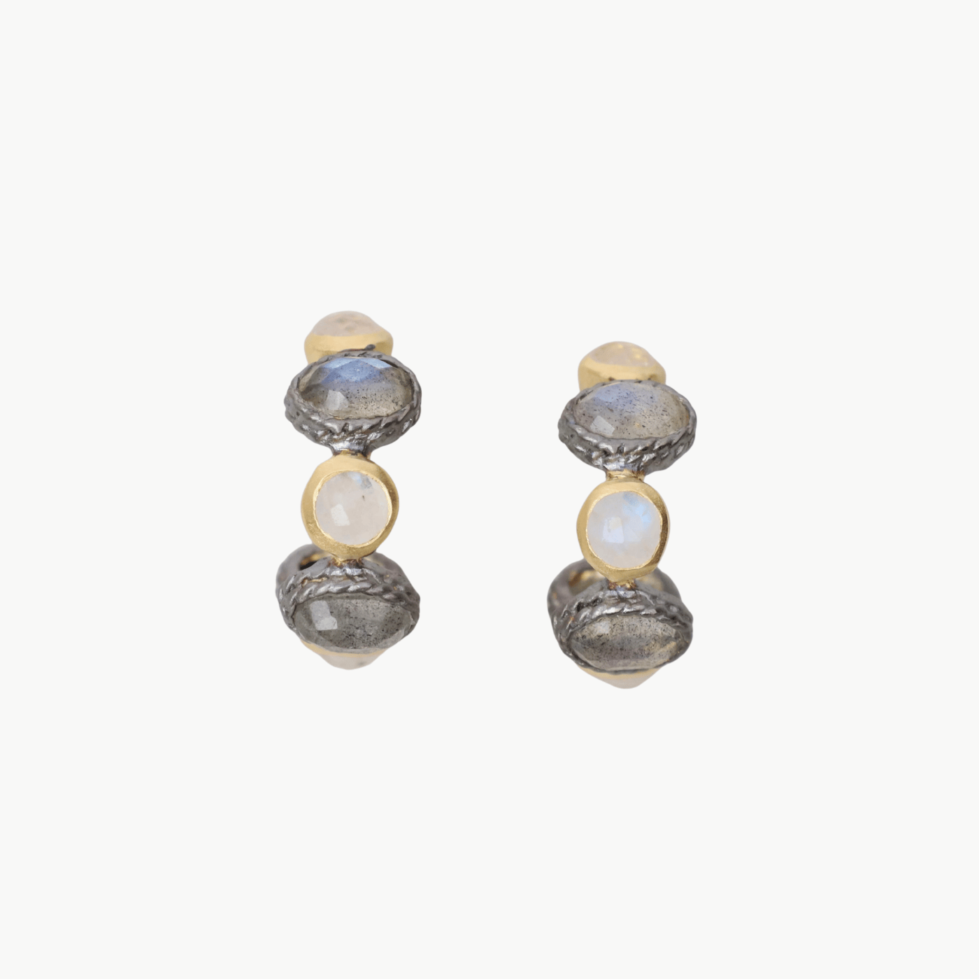 EAR-GPL Two Tone Hoop with Moonstone and Labradorite