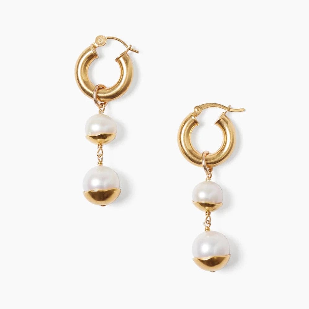 EAR-GPL White Pearl Gold Dipped Tiered Hoop Earrings