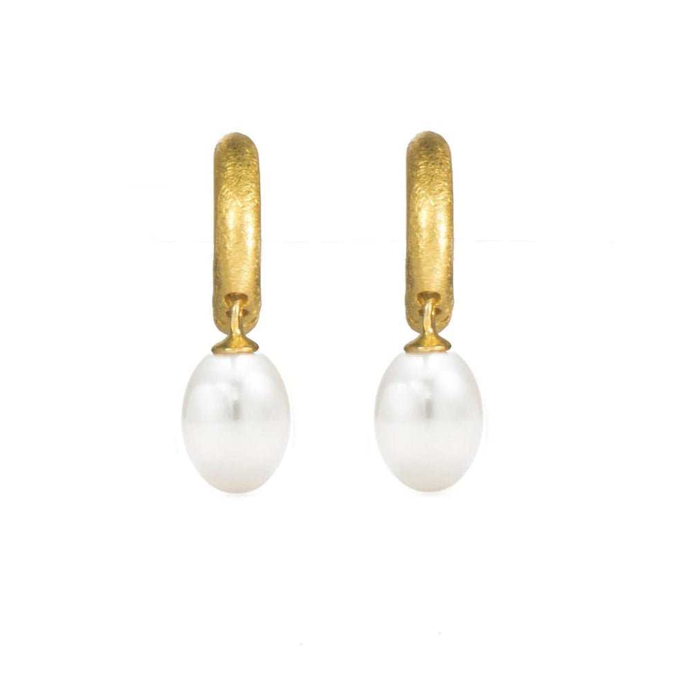 EAR-GPL White Pearl Huggie Hoop Earrings