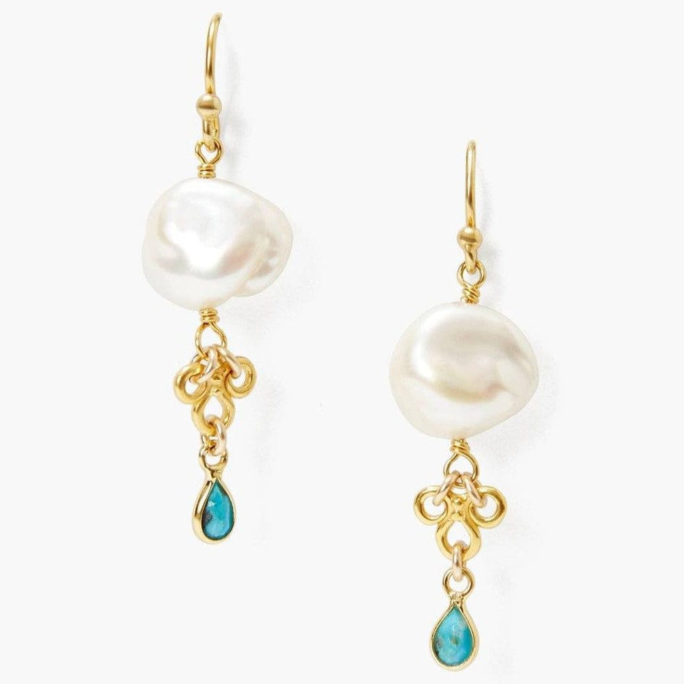 EAR-GPL White Pearl & Turquoise Loop Earrings
