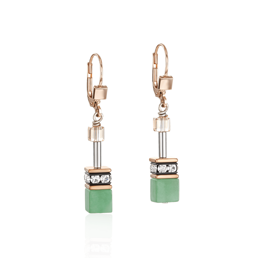 EAR Green & Beige Geo Cube Earring