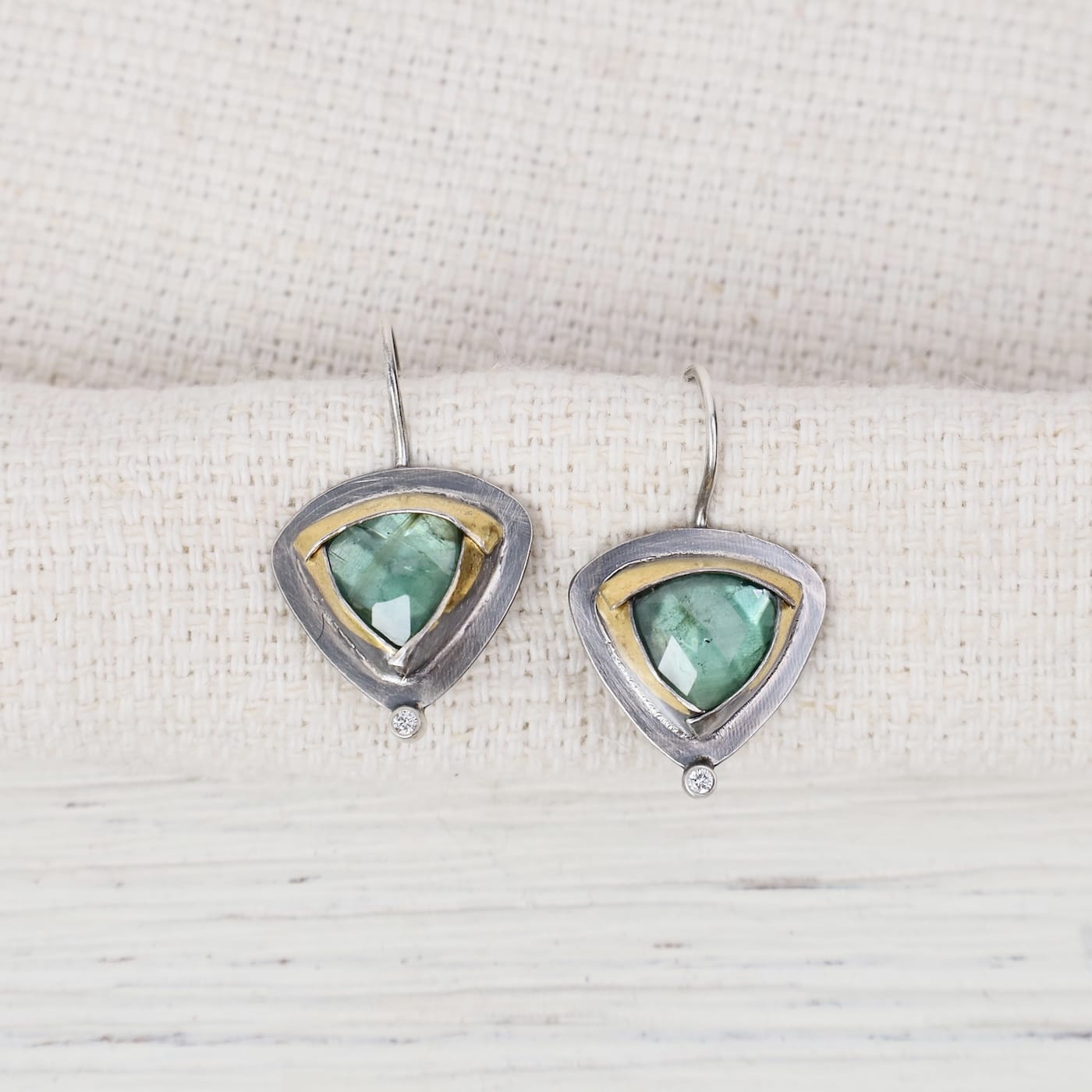 EAR Green Kyanite & Diamond Petite Tri Fold Drop Earrings