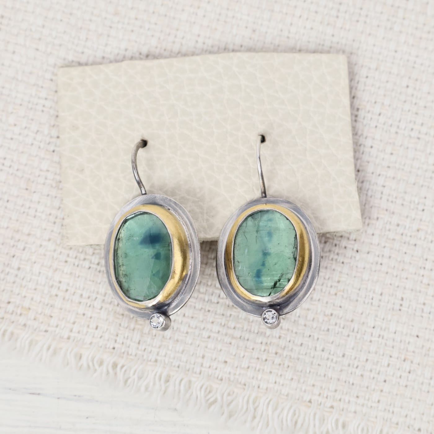 EAR Green Kyanite Oval Crescent Rim Drop Earrings