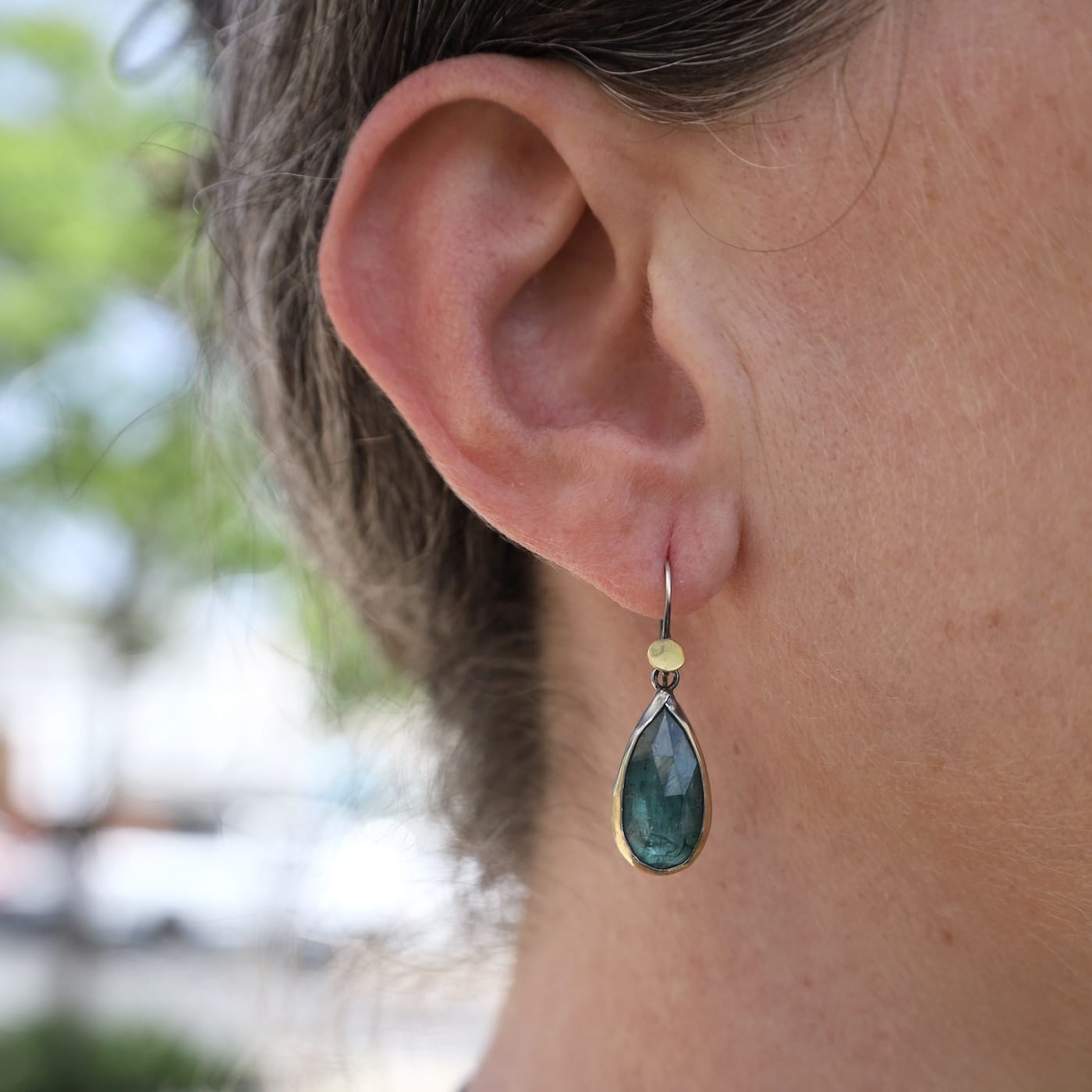 EAR Green Kyanite Teardrop Fold Earrings