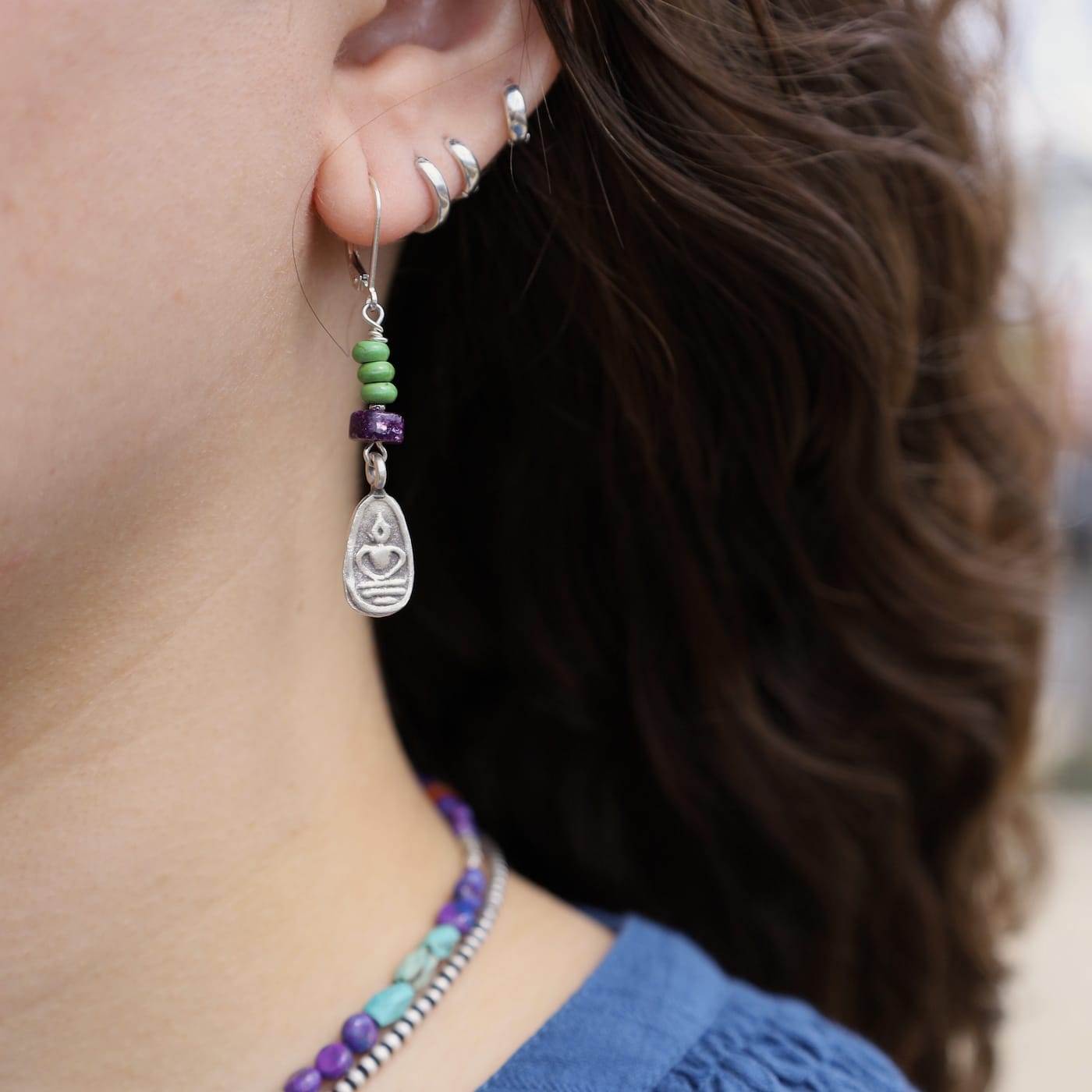 EAR Green Turquoise Lepidolite & Buddha Earrings