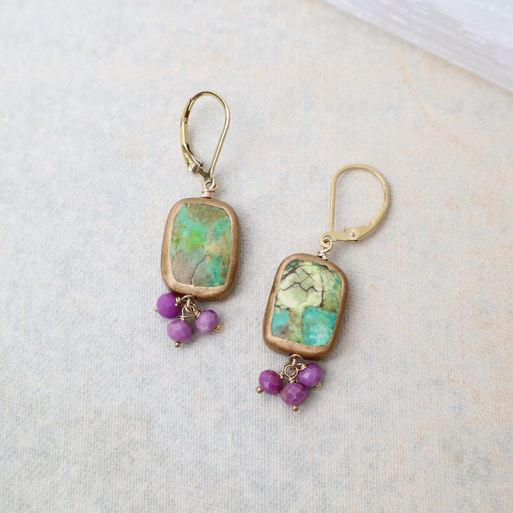 EAR Green Turquoise Rectangle Drop Earrings