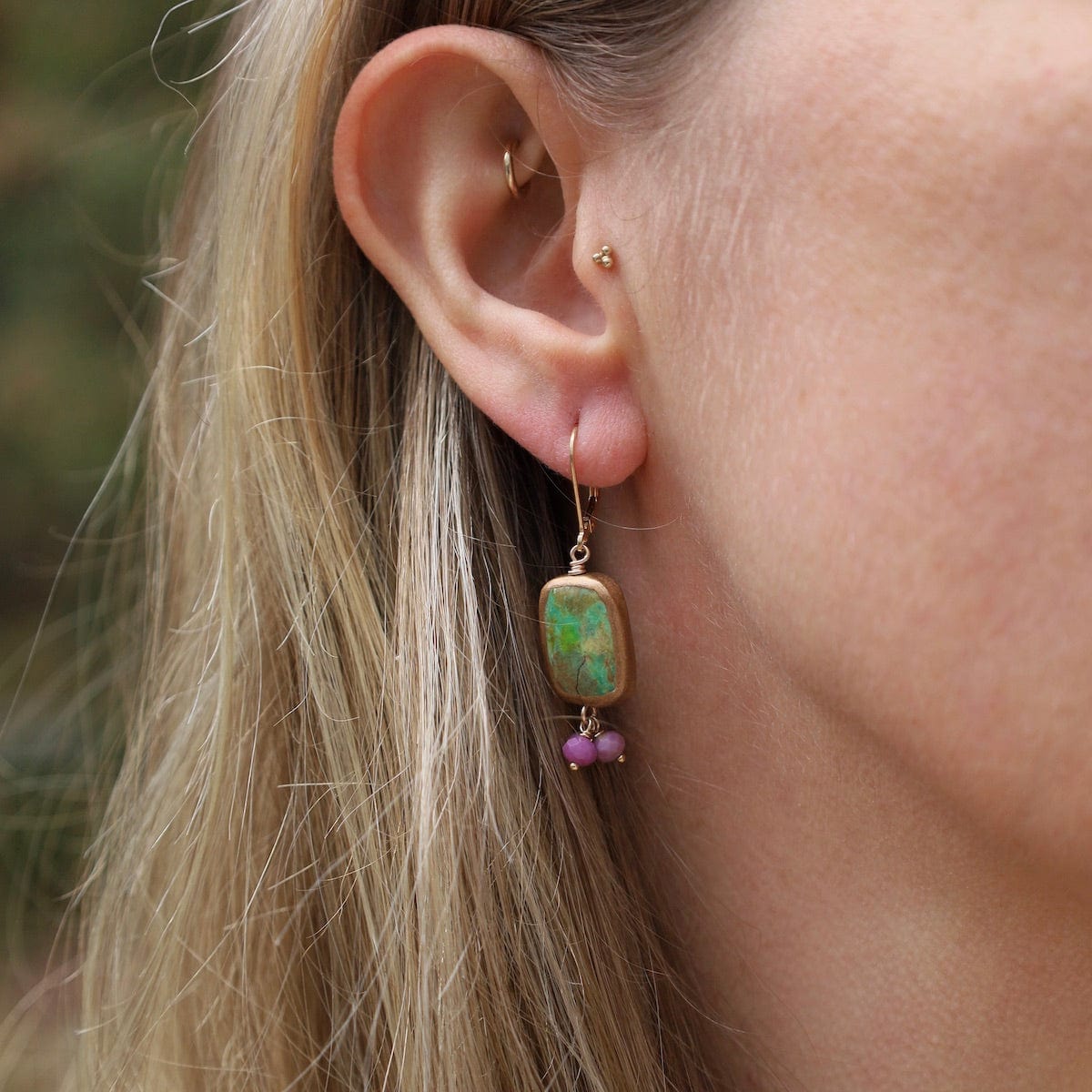 EAR Green Turquoise Rectangle Drop Earrings